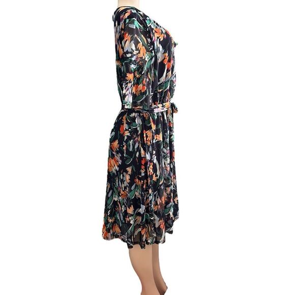 Enfocus Studio Blue Floral Sheer Mesh Overlay Cowl Neck Dress 1/2 Sleeve Size 14 - Picture 3 of 7